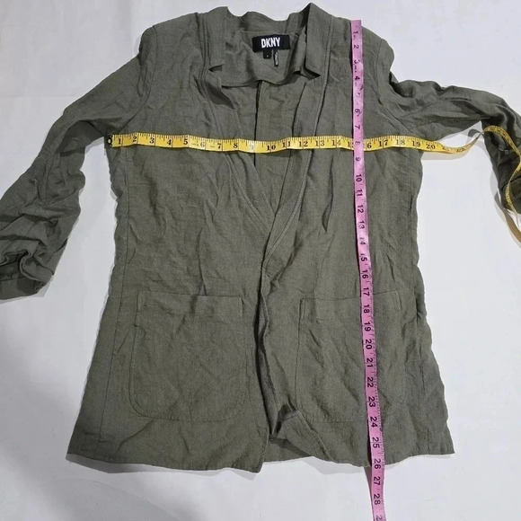 DKNY Size Small Open Front Cardigan Jacket 3/4 sleeves Olive Green - Picture 7 of 9